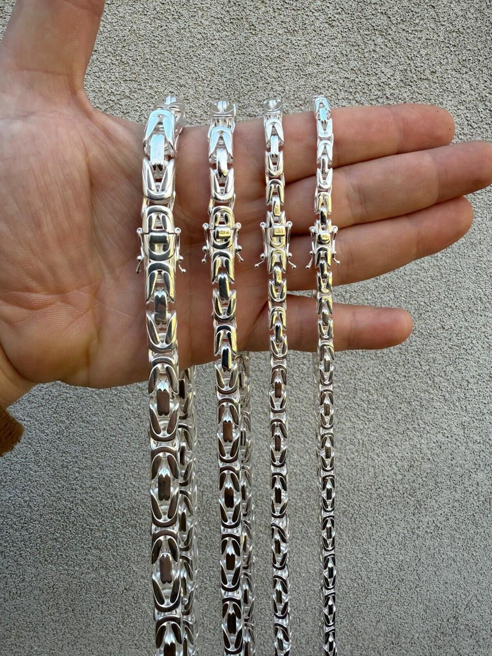 Modern Byzantine Link Chain Necklace W. Box Lock - 925 Sterling Silver - 18"-28" - 5mm-10mm