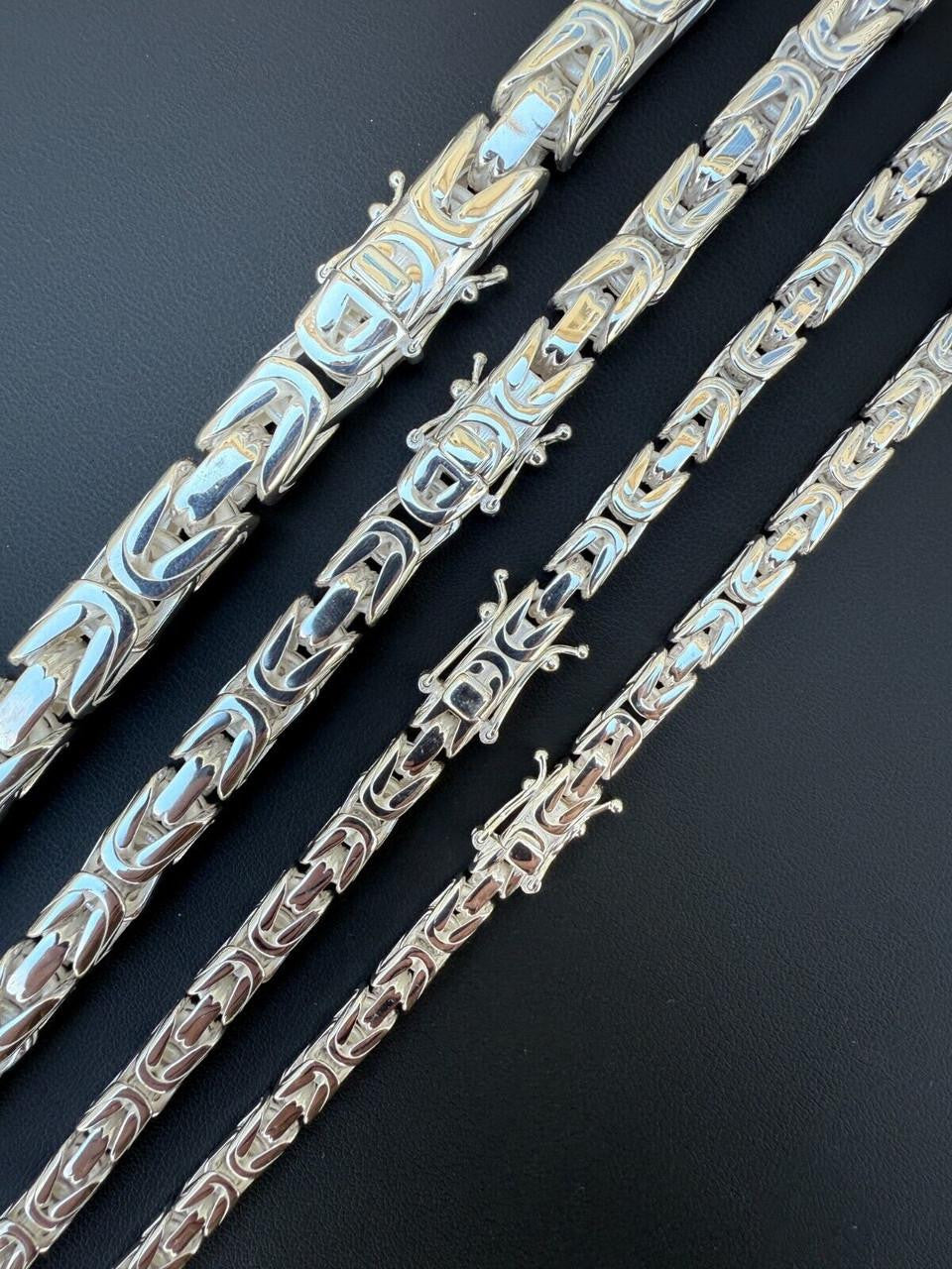 Modern Byzantine Link Chain Necklace W. Box Lock - 925 Sterling Silver - 18"-28" - 5mm-10mm