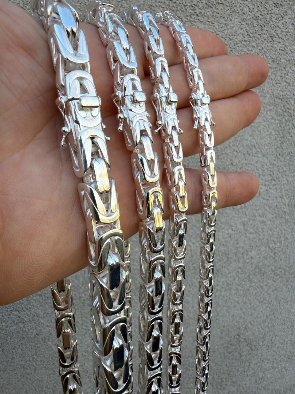 Modern Byzantine Link Chain Necklace W. Box Lock - 925 Sterling Silver - 18"-28" - 5mm-10mm