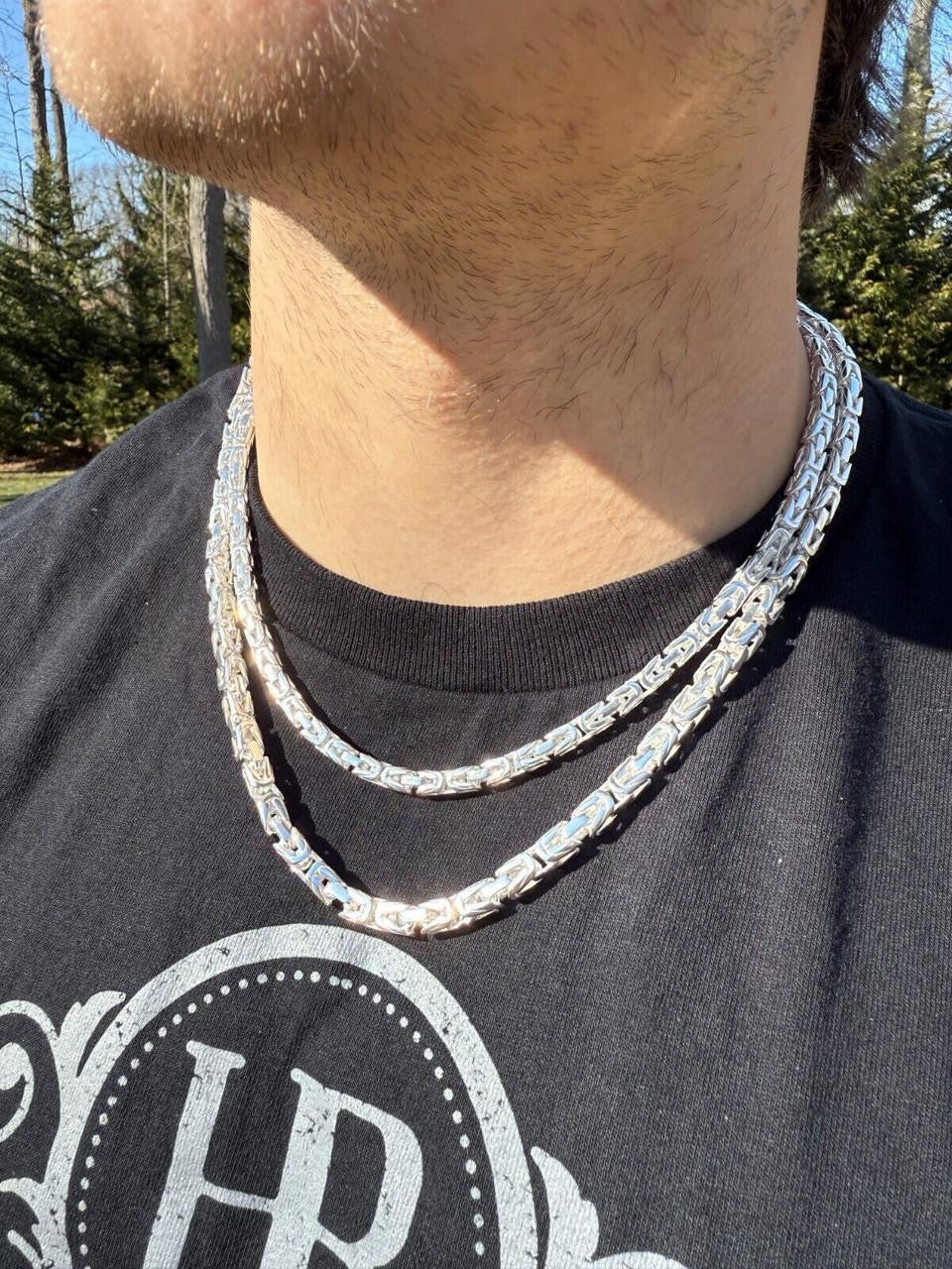 Modern Byzantine Link Chain Necklace W. Box Lock - 925 Sterling Silver - 18"-28" - 5mm-10mm