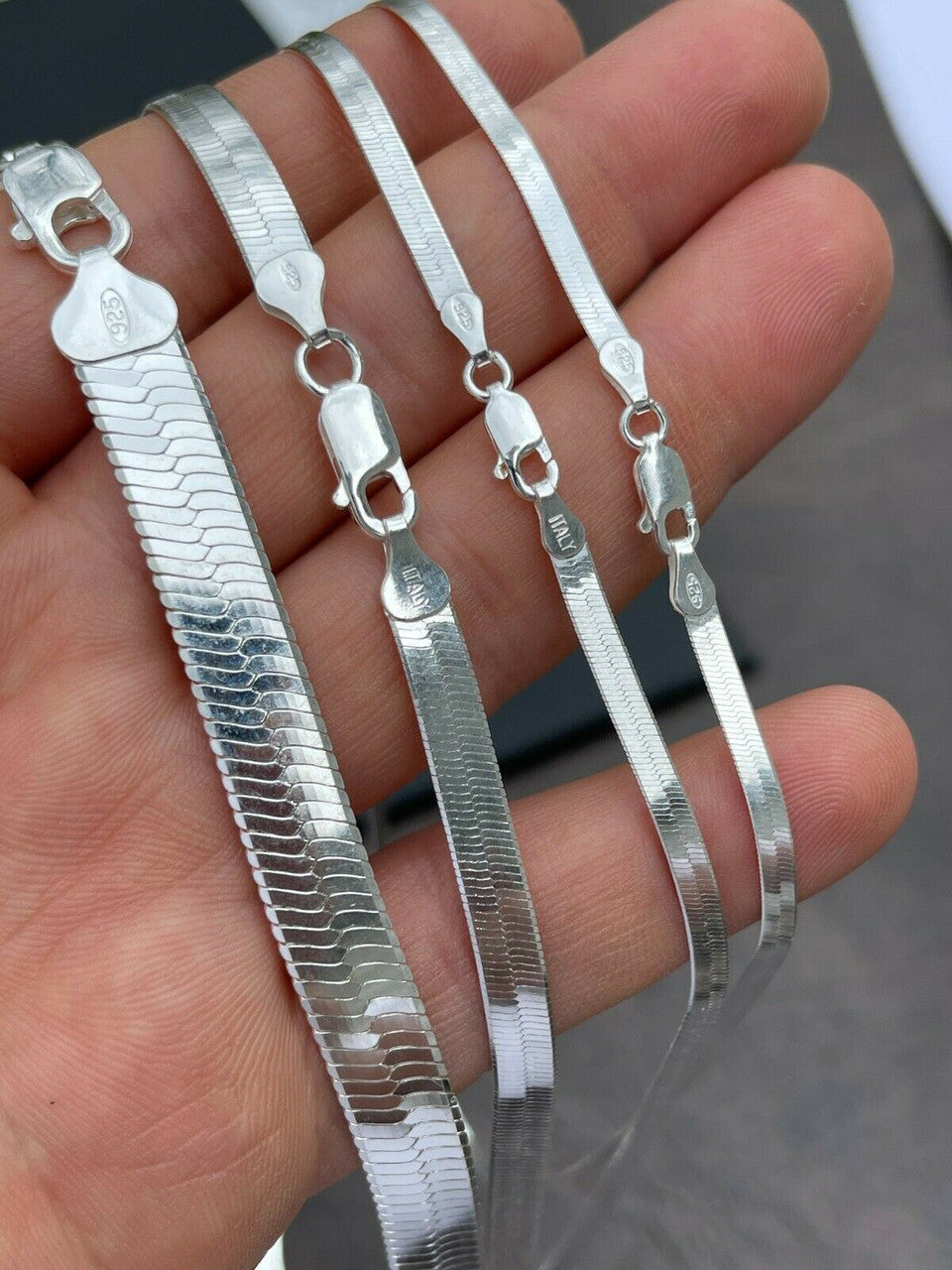 Herringbone Chain Necklace - 925 Sterling Silver - 14"-28" - 3mm-9mm