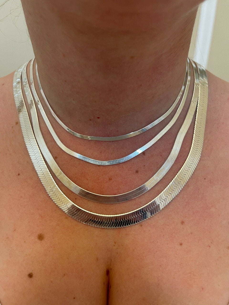 Herringbone Chain Necklace - 925 Sterling Silver - 14"-28" - 3mm-9mm