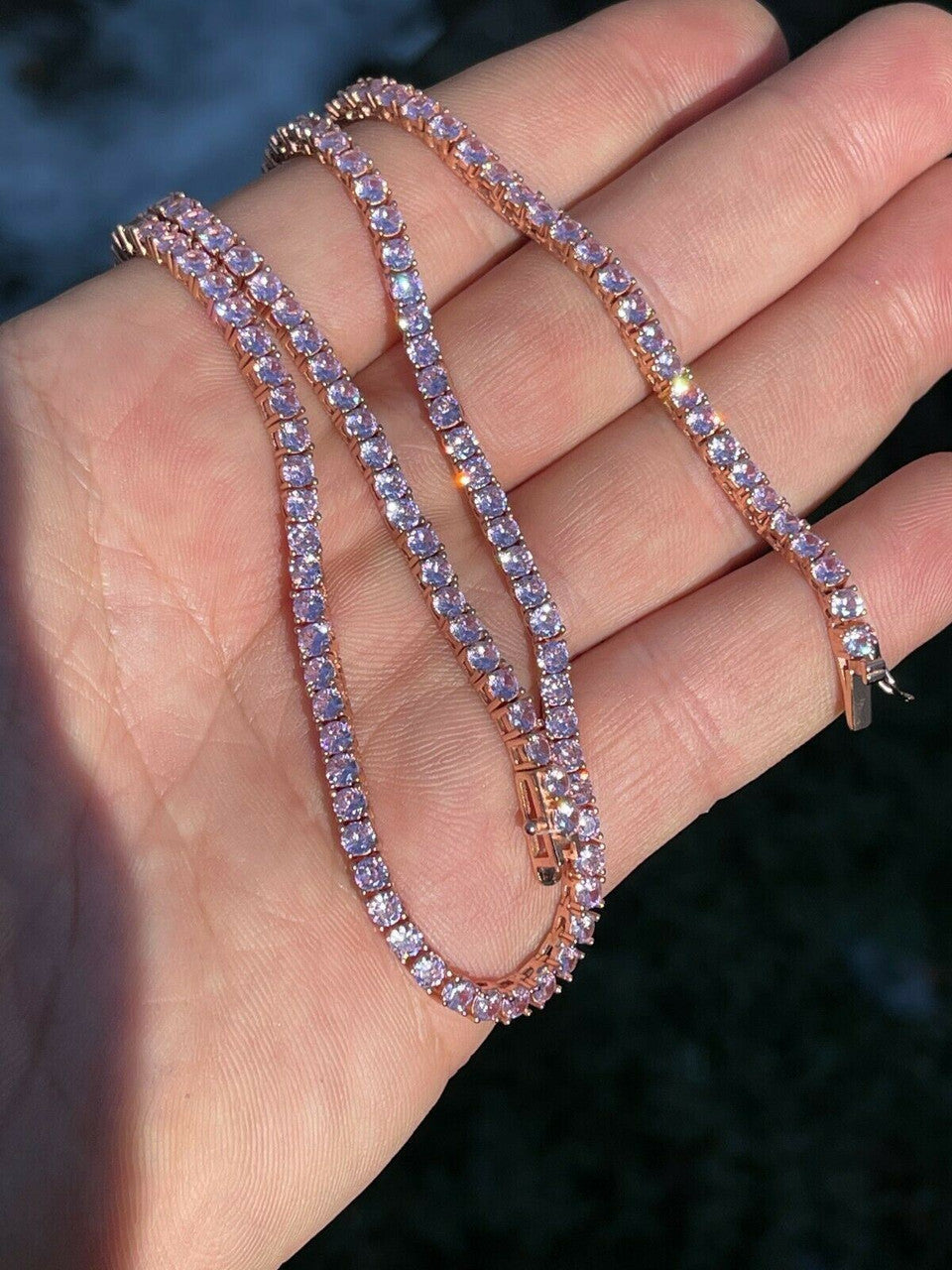 Tennis Chain Necklace Iced Out Pink CZ Stones - 14k Rose Gold Vermeil 925 Silver - 3mm - 16"-28"