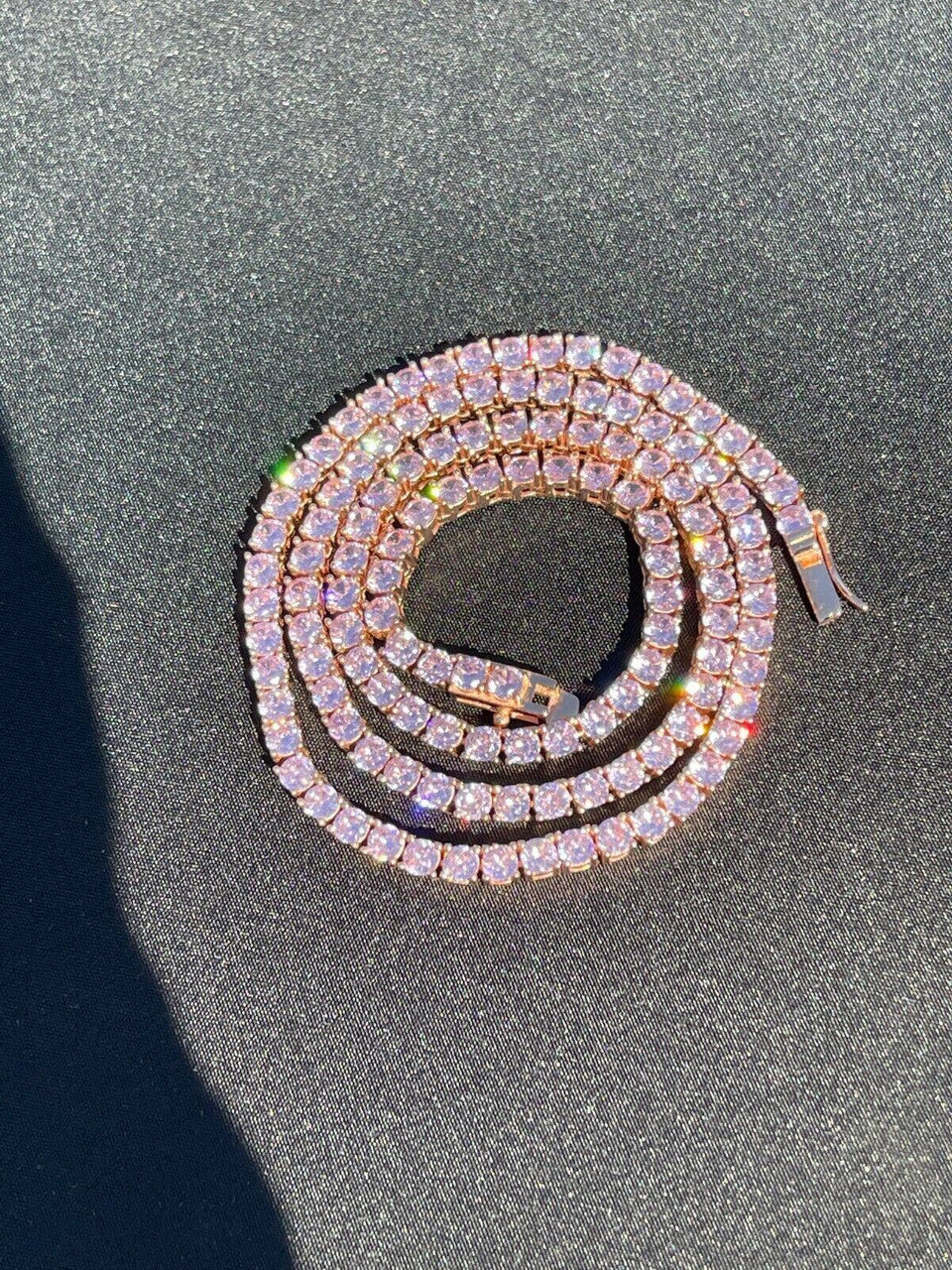 Tennis Chain Necklace Iced Out Pink CZ Stones - 14k Rose Gold Vermeil 925 Silver - 3mm - 16"-28"