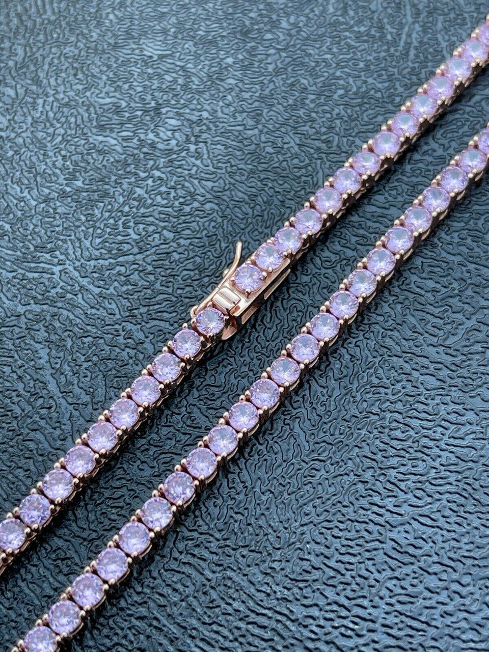 Tennis Chain Necklace Iced Out Pink CZ Stones - 14k Rose Gold Vermeil 925 Silver - 3mm - 16"-28"