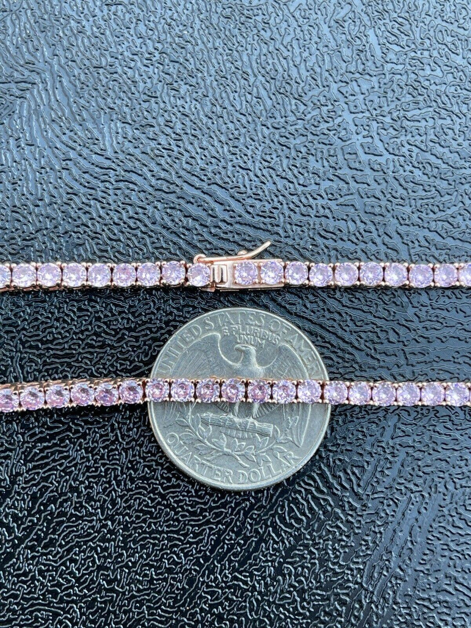 Tennis Chain Necklace Iced Out Pink CZ Stones - 14k Rose Gold Vermeil 925 Silver - 3mm - 16"-28"