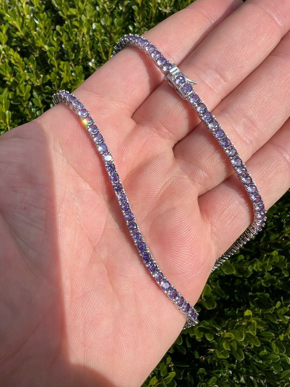 Tennis Chain Necklace Iced Out Purple CZ Stones - 925 Silver - 3mm - 16"-28"