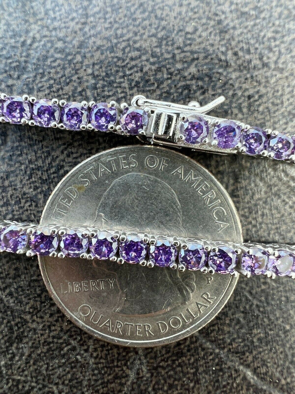 Tennis Chain Necklace Iced Out Purple CZ Stones - 925 Silver - 3mm - 16"-28"