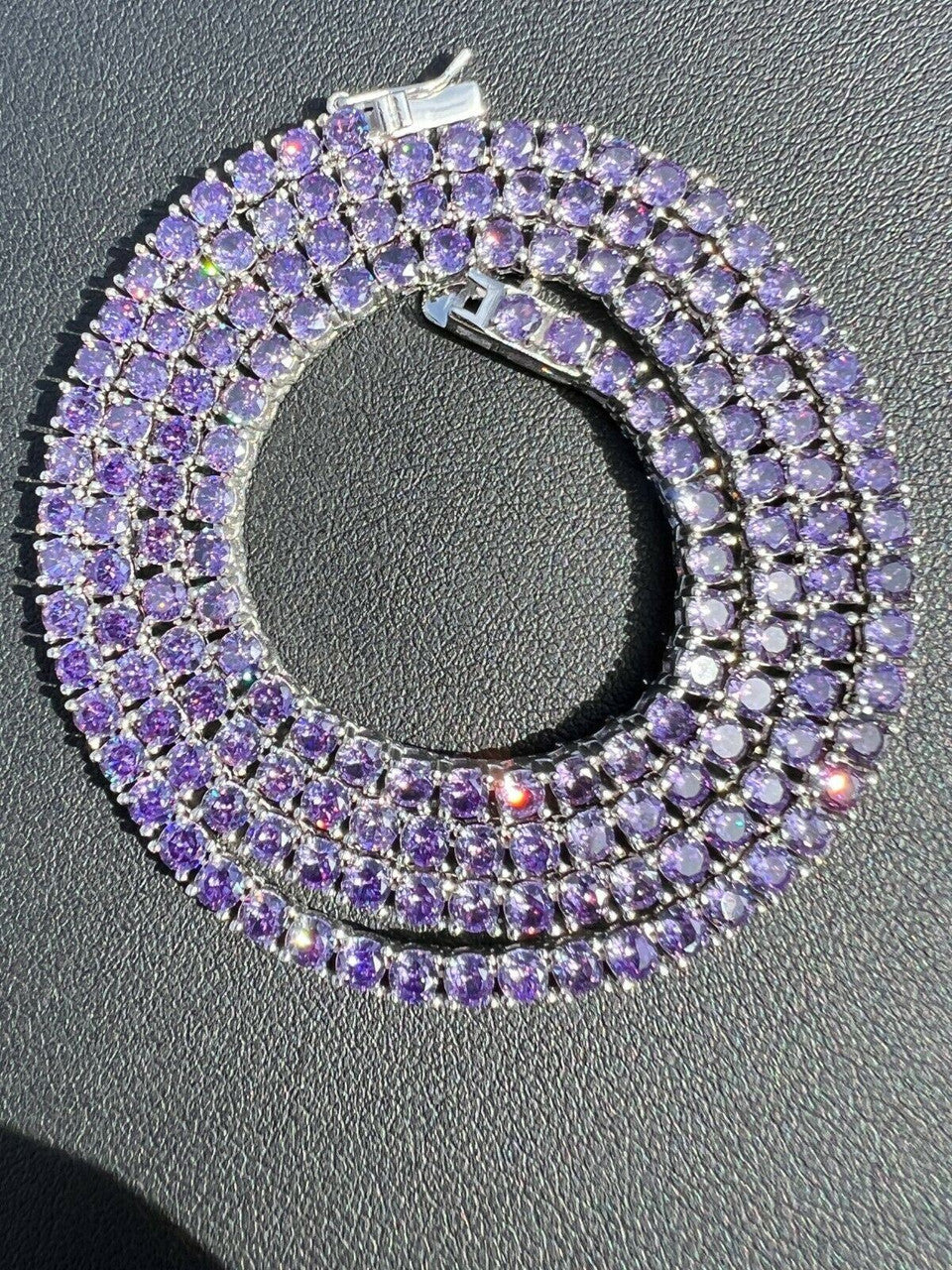 Tennis Chain Necklace Iced Out Purple CZ Stones - 925 Silver - 3mm - 16"-28"