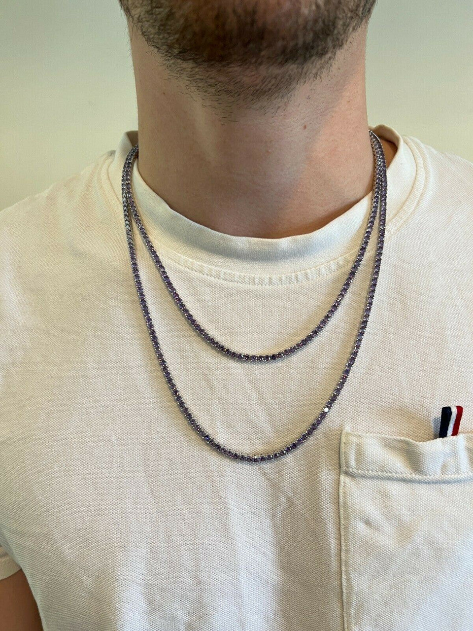 Tennis Chain Necklace Iced Out Purple CZ Stones - 925 Silver - 3mm - 16"-28"