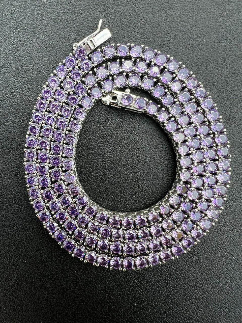 Tennis Chain Necklace Iced Out Purple CZ Stones - 925 Silver - 3mm - 16"-28"
