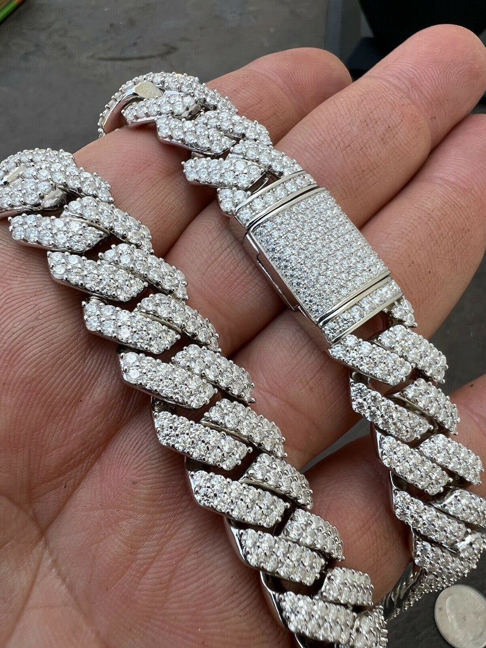 MOISSANITE Classic Prong Cuban Necklace Chain - 925 Silver - 14mm - 16"-30"