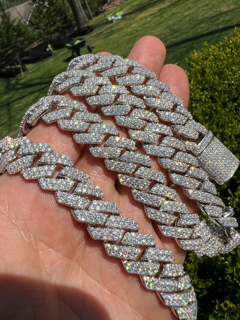 MOISSANITE Classic Prong Cuban Necklace Chain - 925 Silver - 14mm - 16"-30"