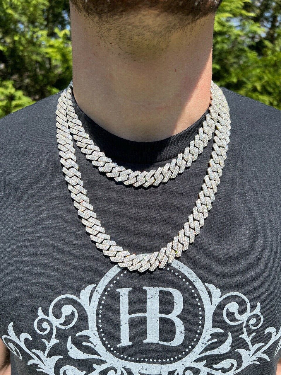 MOISSANITE Classic Prong Cuban Necklace Chain - 925 Silver - 14mm - 16"-30"