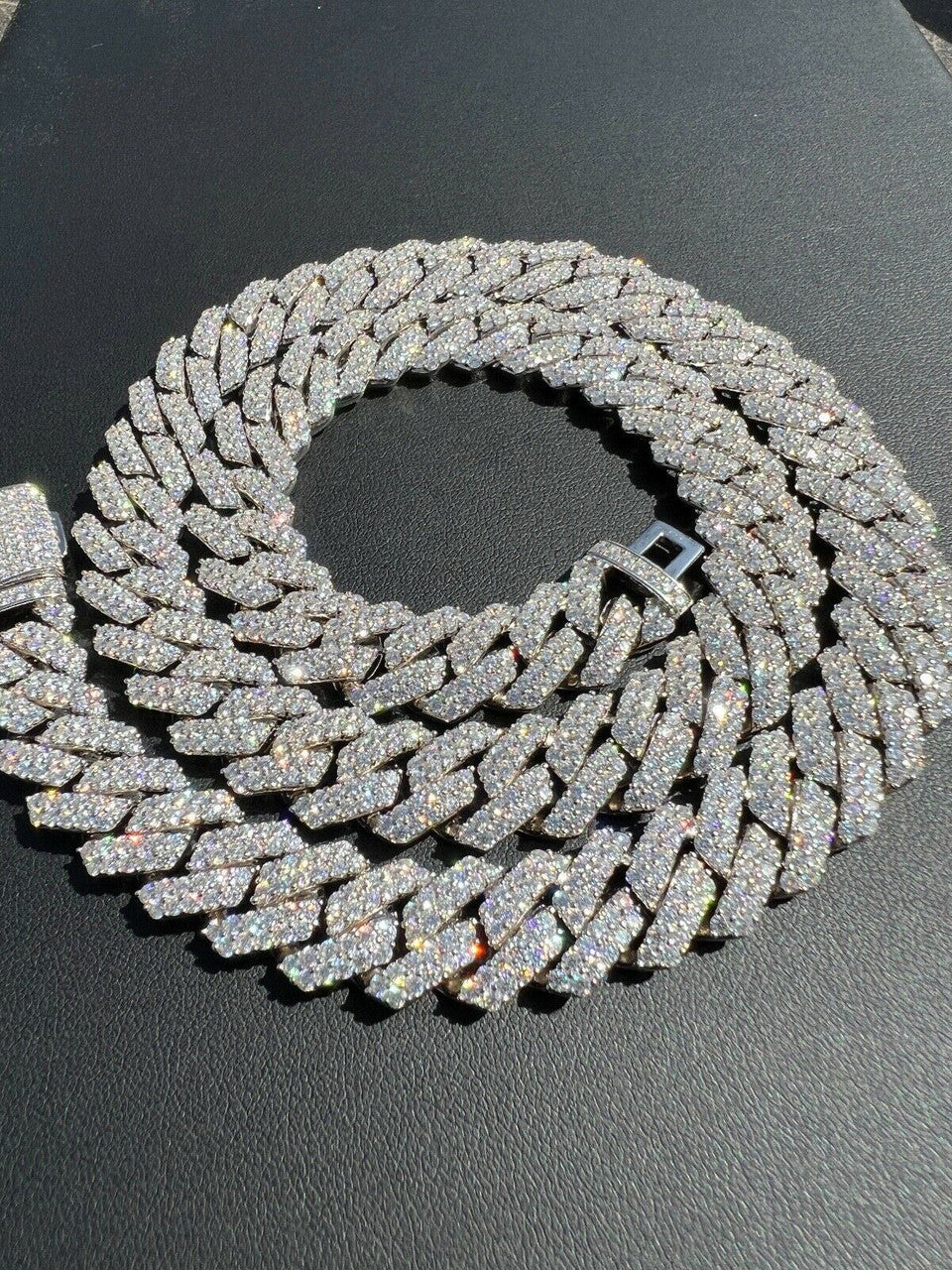 MOISSANITE Classic Prong Cuban Necklace Chain - 925 Silver - 14mm - 16"-30"