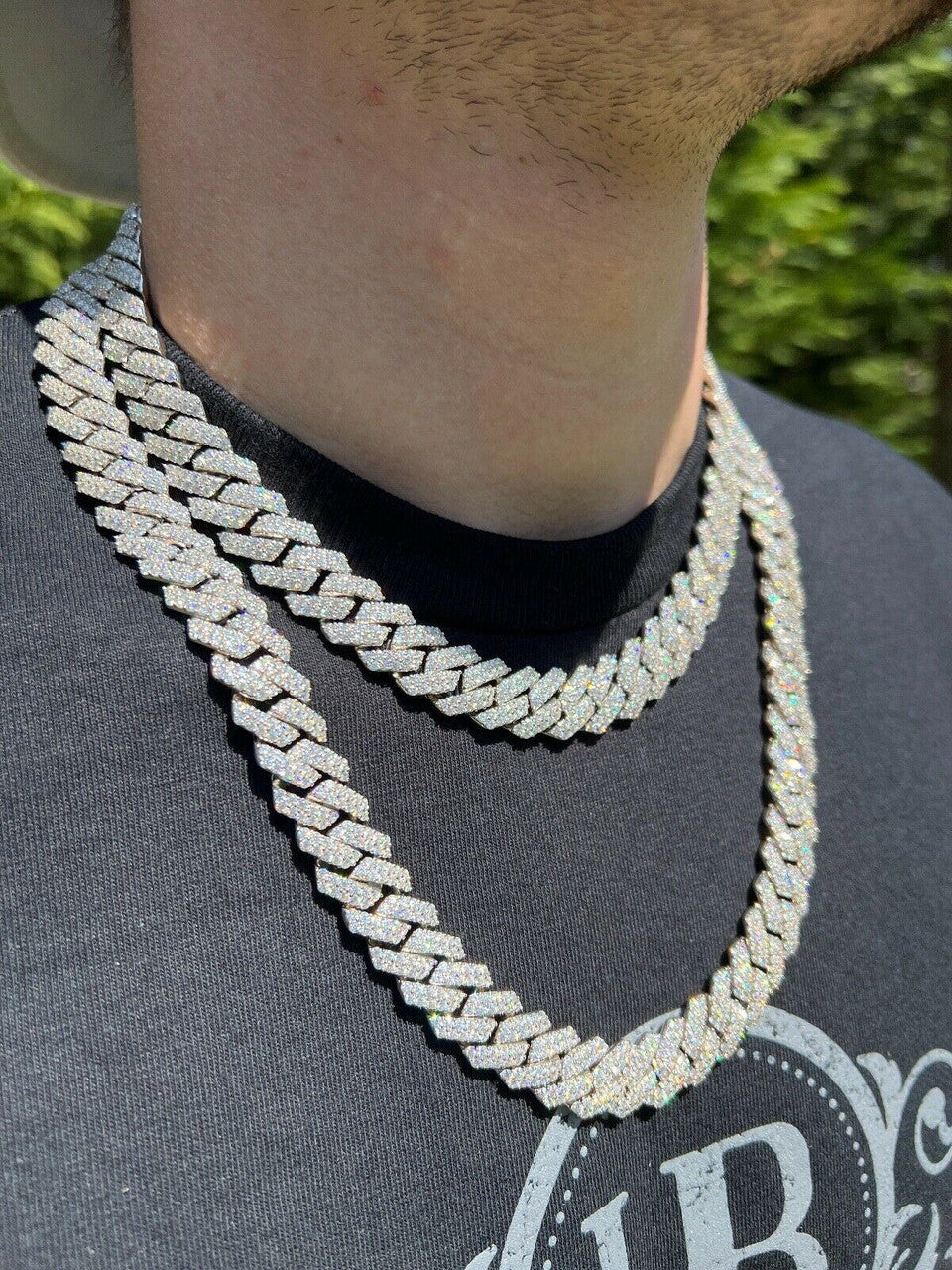 MOISSANITE Classic Prong Cuban Necklace Chain - 925 Silver - 14mm - 16"-30"