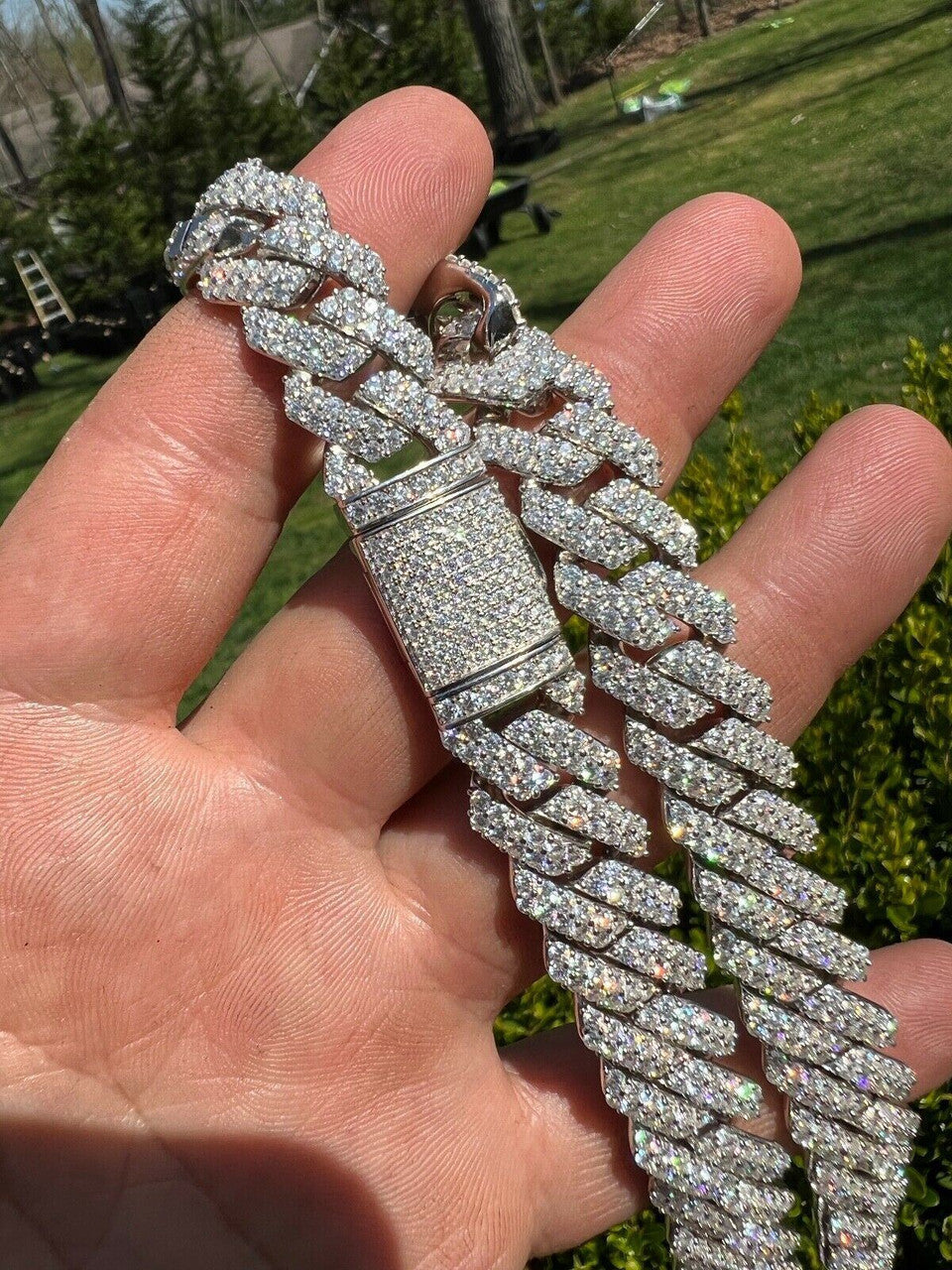 MOISSANITE Classic Prong Cuban Necklace Chain - 925 Silver - 14mm - 16"-30"