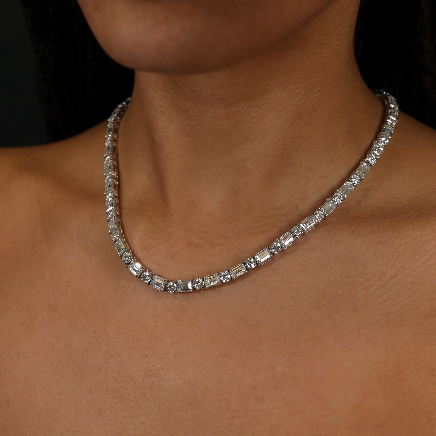 Baguette Square Link Necklace (Silver)
