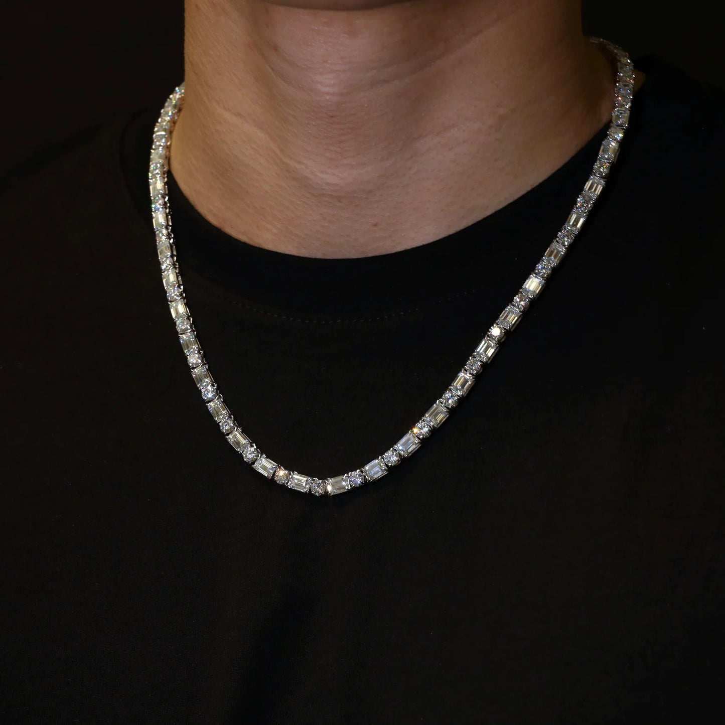 Baguette Square Link Necklace (Silver)