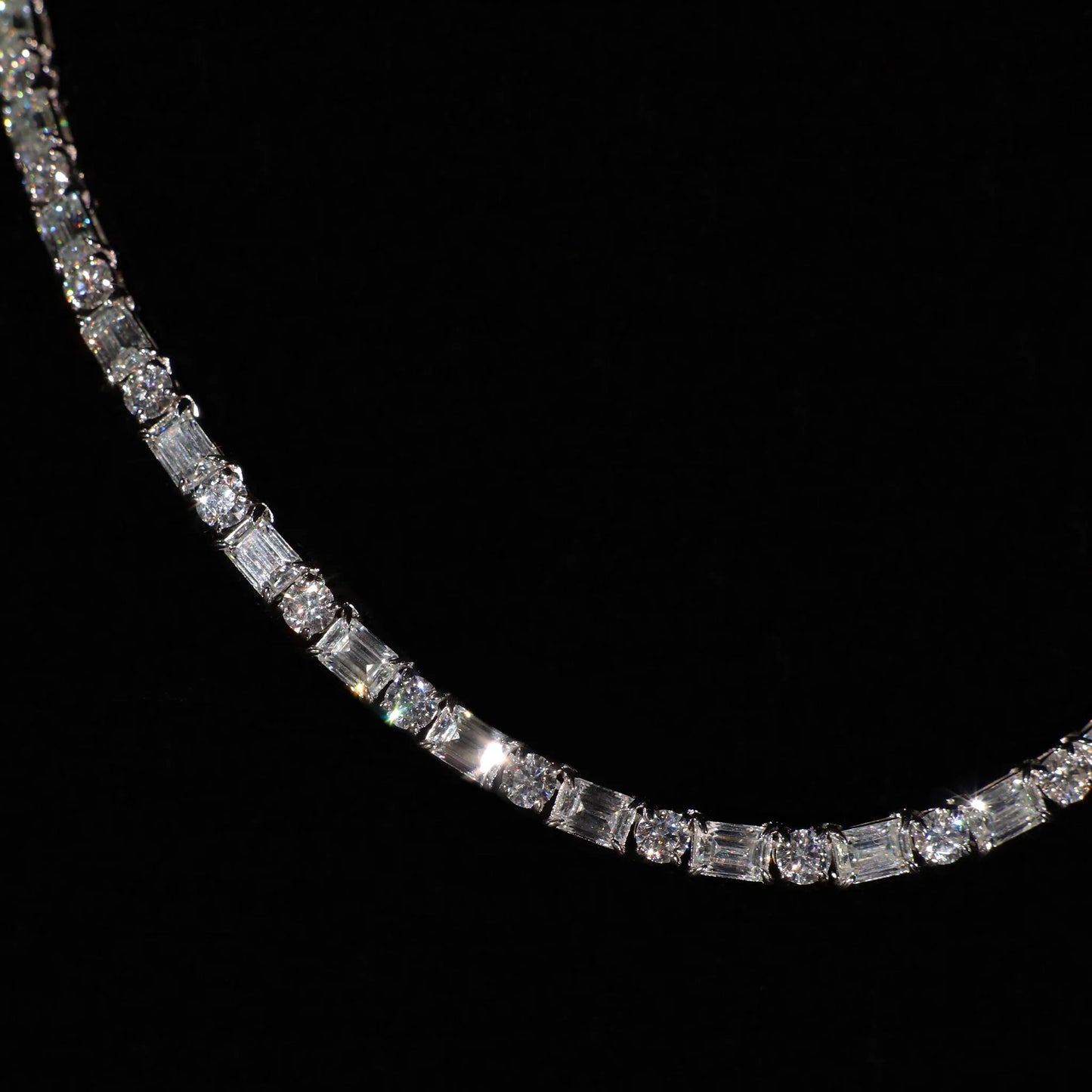 Baguette Square Link Necklace (Silver)