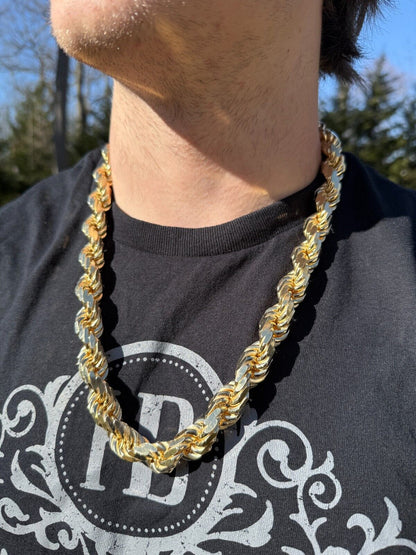 Half Kilo Rope Chain Necklace - 14k Gold Vermeil 925 Sterling Silver - 18"-30" - 14.5mm