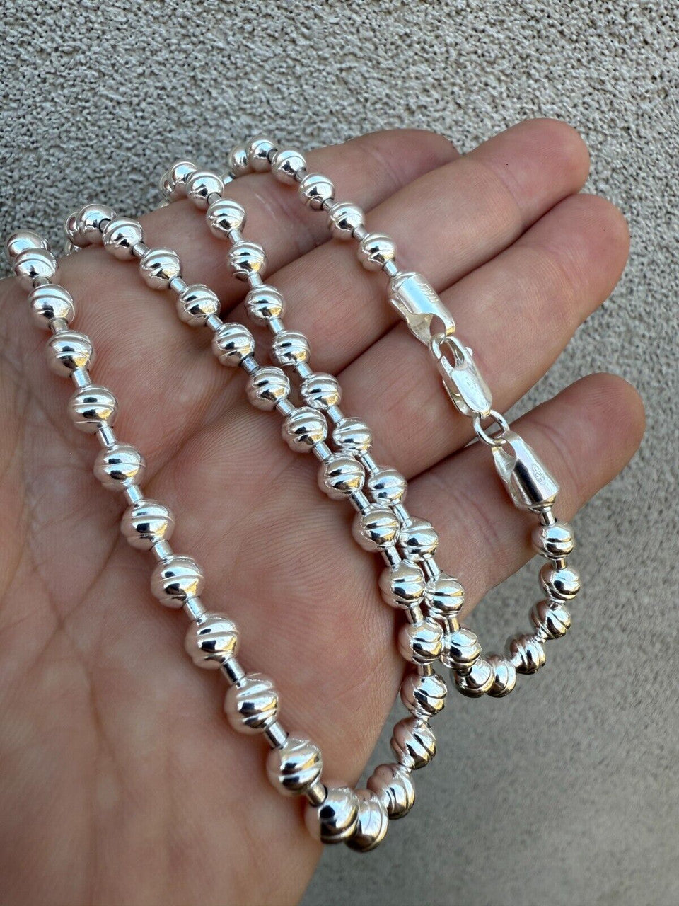 Ball Bead "Dog Tag" Chain Necklace - 925 Sterling Silver - 18"-30" - 6mm