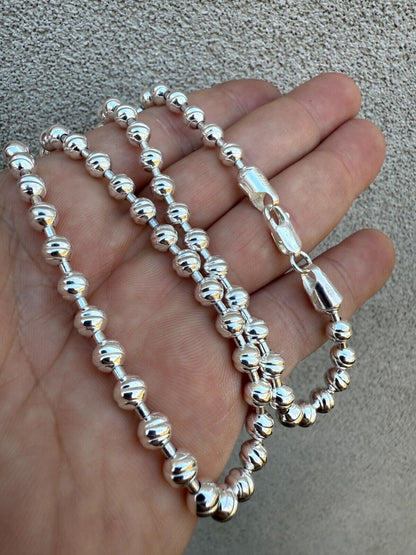 Ball Bead "Dog Tag" Chain Necklace - 925 Sterling Silver - 18"-30" - 6mm