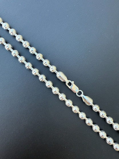 Ball Bead "Dog Tag" Chain Necklace - 925 Sterling Silver - 18"-30" - 6mm