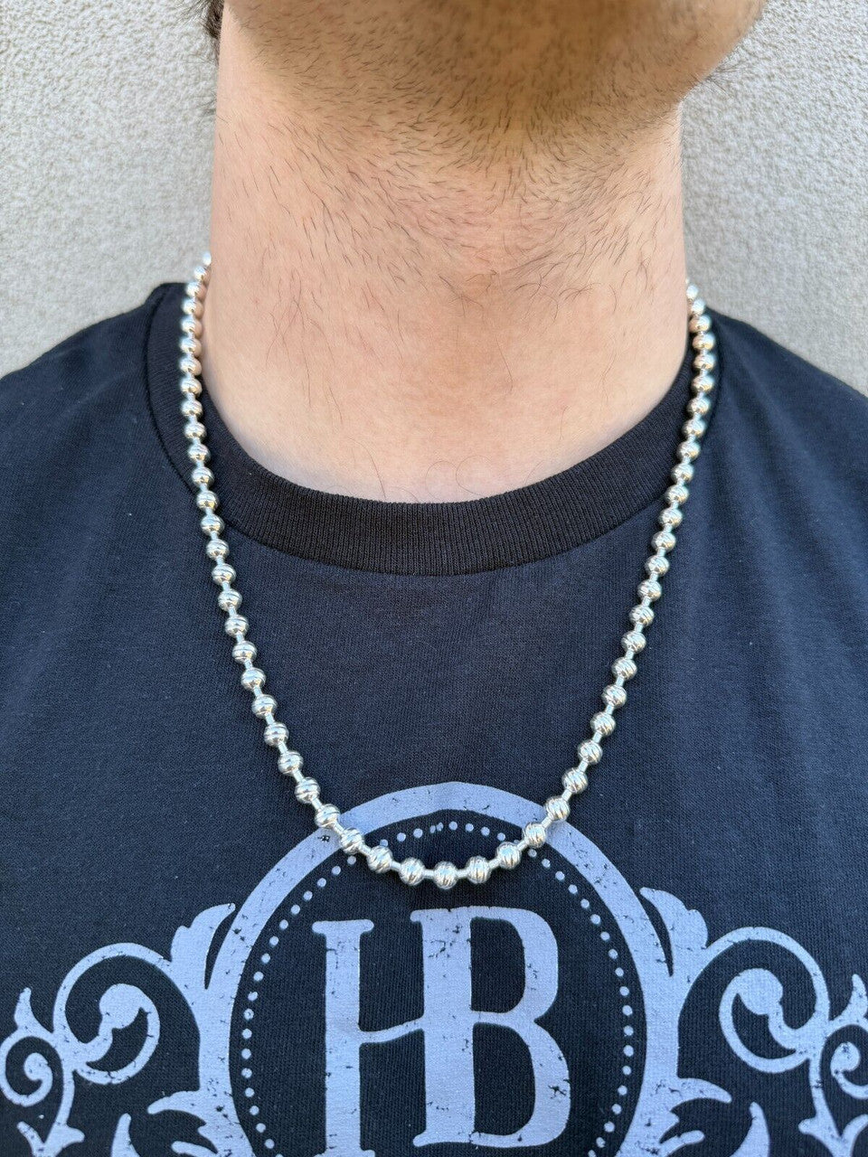 Ball Bead "Dog Tag" Chain Necklace - 925 Sterling Silver - 18"-30" - 6mm