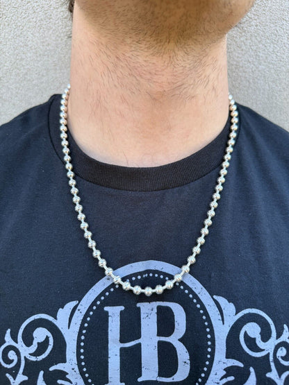 Ball Bead "Dog Tag" Chain Necklace - 925 Sterling Silver - 18"-30" - 6mm