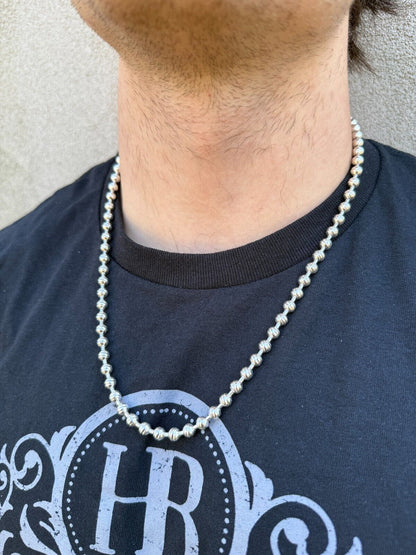 Ball Bead "Dog Tag" Chain Necklace - 925 Sterling Silver - 18"-30" - 6mm
