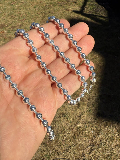 Ball Bead "Dog Tag" Chain Necklace - 925 Sterling Silver - 18"-30" - 6mm