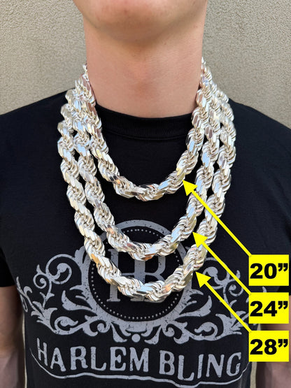 MONSTER Rope Chain Necklace - 925 Sterling Silver - 20"-30" - 16.5mm