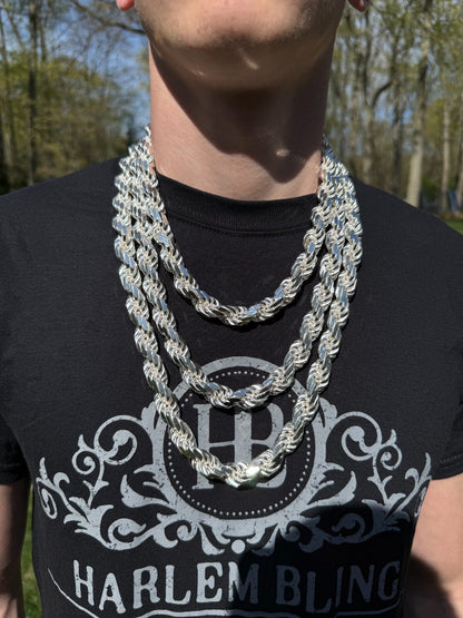 BIGGEST BOSS Rope Chain Necklace - 925 Sterling Silver - 18"-30" - 14.5mm