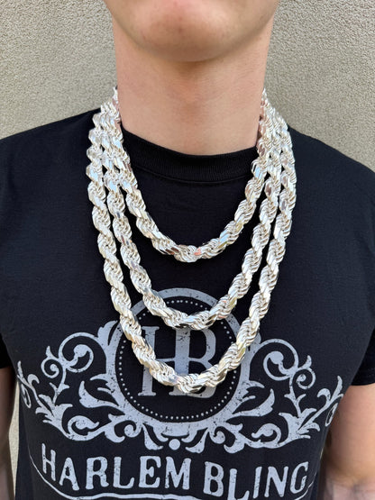 BIGGEST BOSS Rope Chain Necklace - 925 Sterling Silver - 18"-30" - 14.5mm
