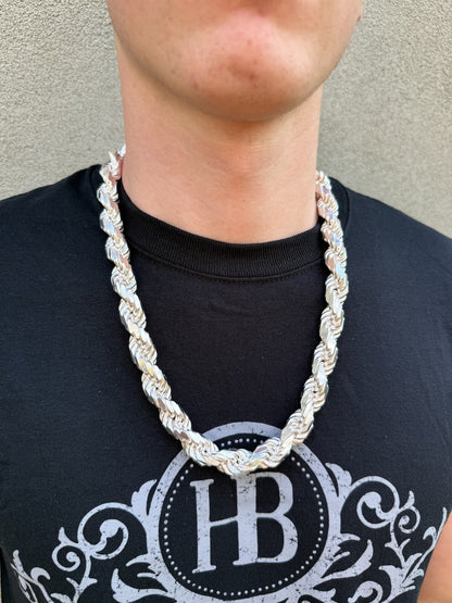 BIGGEST BOSS Rope Chain Necklace - 925 Sterling Silver - 18"-30" - 14.5mm