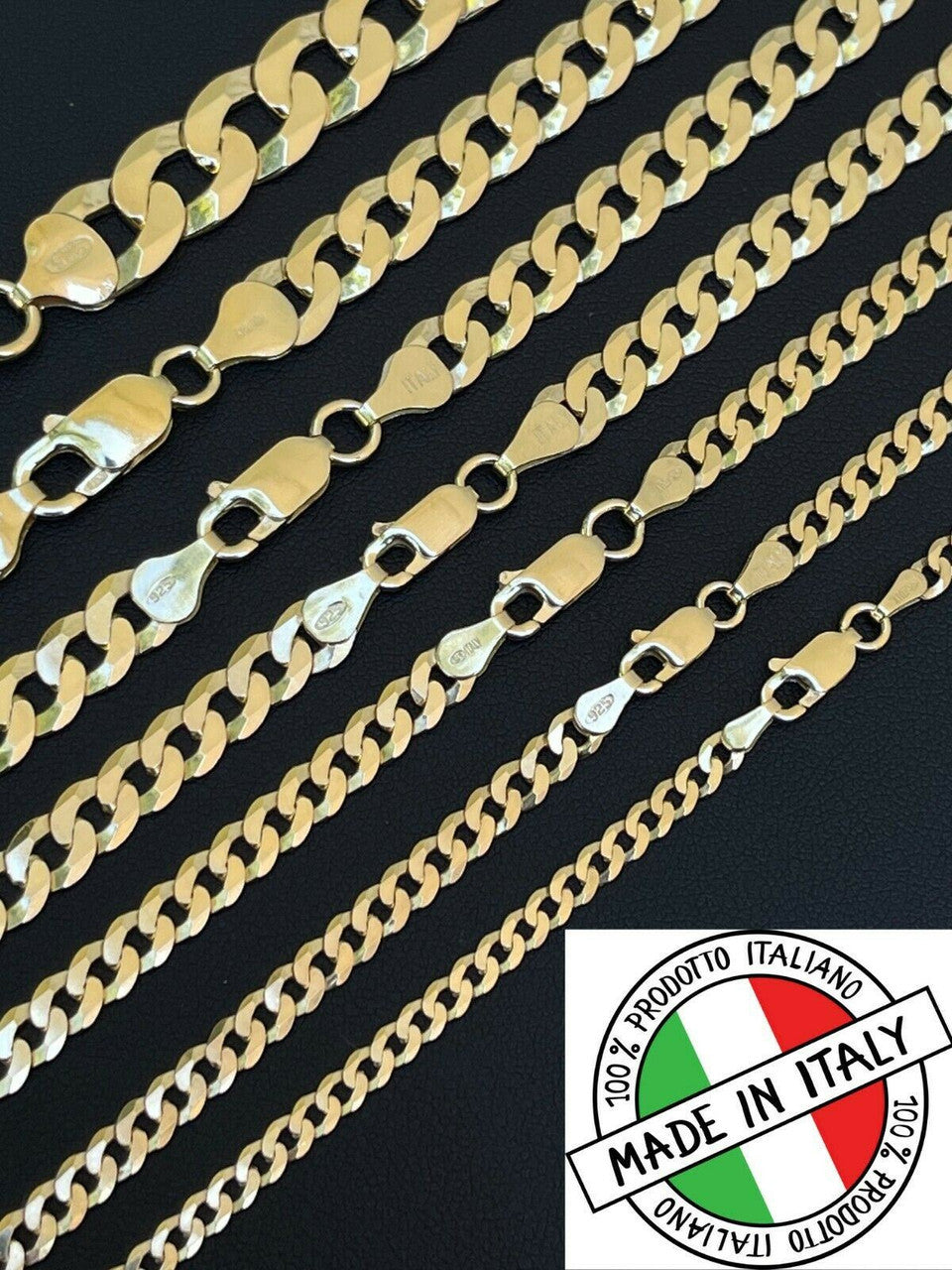 Flat Curb Cuban Chain Necklace - 14k Gold Vermeil 925 Sterling Silver - 16"-30" - 3mm-10.5mm