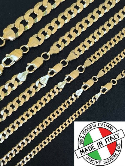 Flat Curb Cuban Chain Necklace - 14k Gold Vermeil 925 Sterling Silver - 16"-30" - 3mm-10.5mm