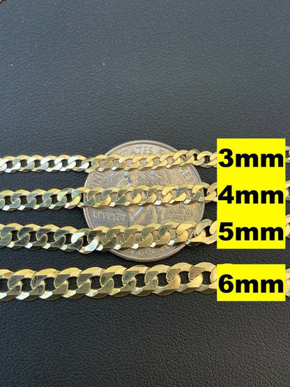 Flat Curb Cuban Chain Necklace - 14k Gold Vermeil 925 Sterling Silver - 16"-30" - 3mm-10.5mm