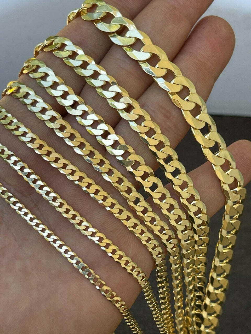 Flat Curb Cuban Chain Necklace - 14k Gold Vermeil 925 Sterling Silver - 16"-30" - 3mm-10.5mm
