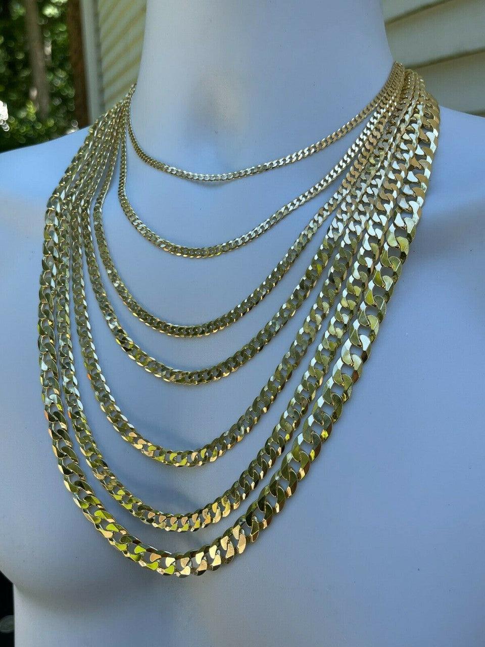 Flat Curb Cuban Chain Necklace - 14k Gold Vermeil 925 Sterling Silver - 16"-30" - 3mm-10.5mm