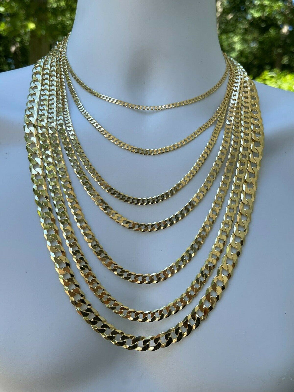 Flat Curb Cuban Chain Necklace - 14k Gold Vermeil 925 Sterling Silver - 16"-30" - 3mm-10.5mm