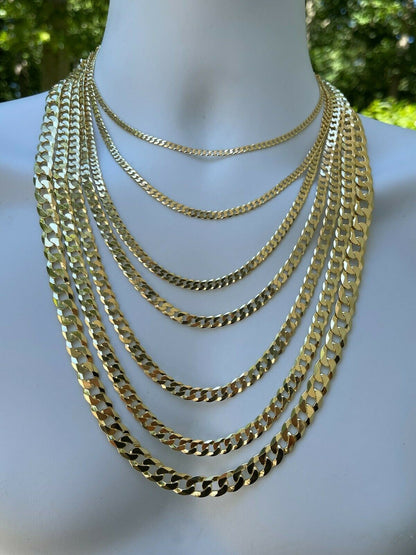 Flat Curb Cuban Chain Necklace - 14k Gold Vermeil 925 Sterling Silver - 16"-30" - 3mm-10.5mm