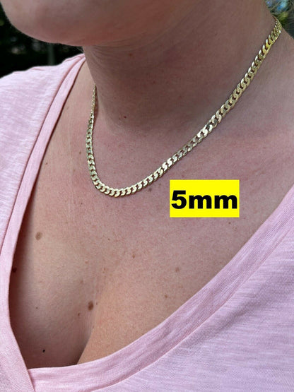 Flat Curb Cuban Chain Necklace - 14k Gold Vermeil 925 Sterling Silver - 16"-30" - 3mm-10.5mm