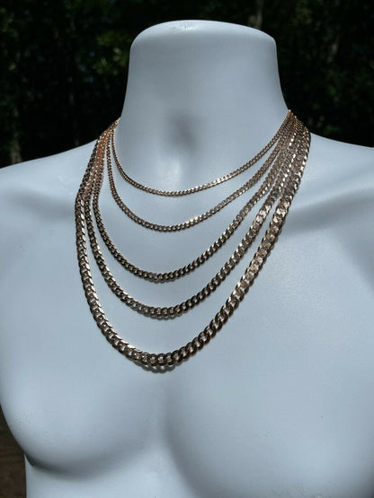 Flat Curb Cuban Chain Necklace - 14k Rose Gold Vermeil 925 Sterling Silver - 16"-30" - 3mm-8mm