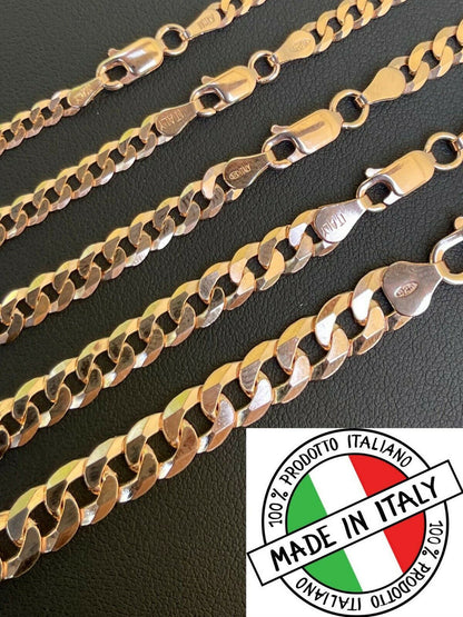 Flat Curb Cuban Chain Necklace - 14k Rose Gold Vermeil 925 Sterling Silver - 16"-30" - 3mm-8mm