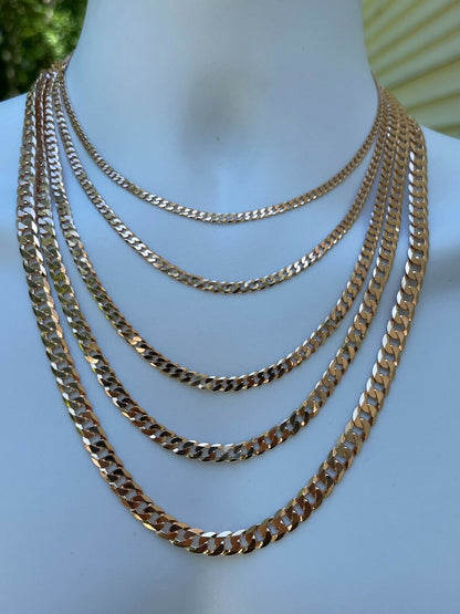 Flat Curb Cuban Chain Necklace - 14k Rose Gold Vermeil 925 Sterling Silver - 16"-30" - 3mm-8mm