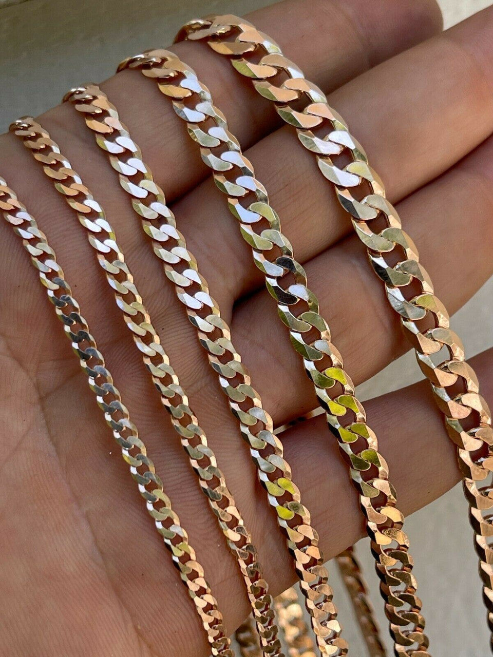 Flat Curb Cuban Chain Necklace - 14k Rose Gold Vermeil 925 Sterling Silver - 16"-30" - 3mm-8mm