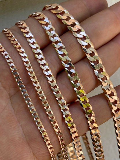 Flat Curb Cuban Chain Necklace - 14k Rose Gold Vermeil 925 Sterling Silver - 16"-30" - 3mm-8mm