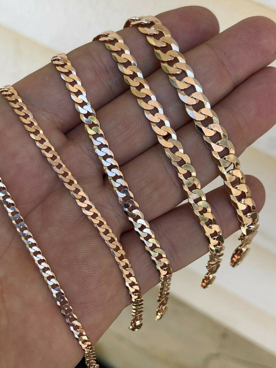 Flat Curb Cuban Chain Necklace - 14k Rose Gold Vermeil 925 Sterling Silver - 16"-30" - 3mm-8mm